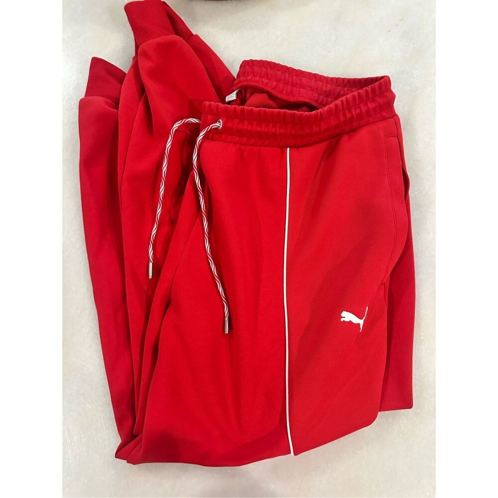 Scuderia Ferrari Black and Red Sweatpants with Drawstring Waist